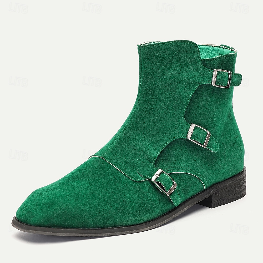 Men's Green Suede Buckle Ankle Boots - Stylish Vintage Design for Casual and Formal Wear 2025 - $79.99 –P1