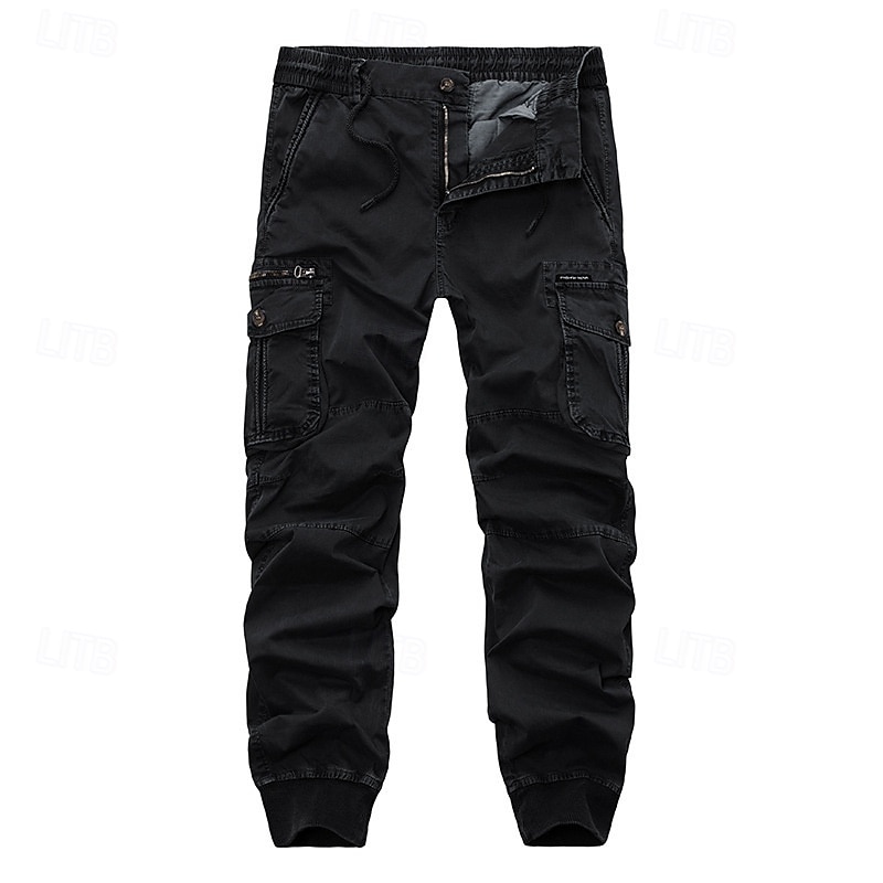 Men's Cargo Pants Joggers Tactical Pants Trousers Buttons Multi Pocket Elastic Cuff Plain Wearable Outdoor Daily Camping & Hiking Fashion Classic Black Wine 2025 - $40.99 –P3