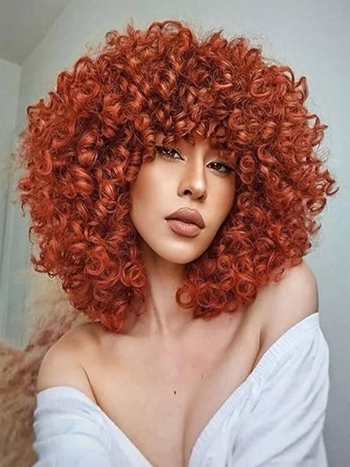perruques afro bouclées pour femmes noires perruque courte bouclée avec frange boucles crépues cheveux bouclés perruques synthétiques pour femmes afro-américaines de 2025 ? $25.99 –P5