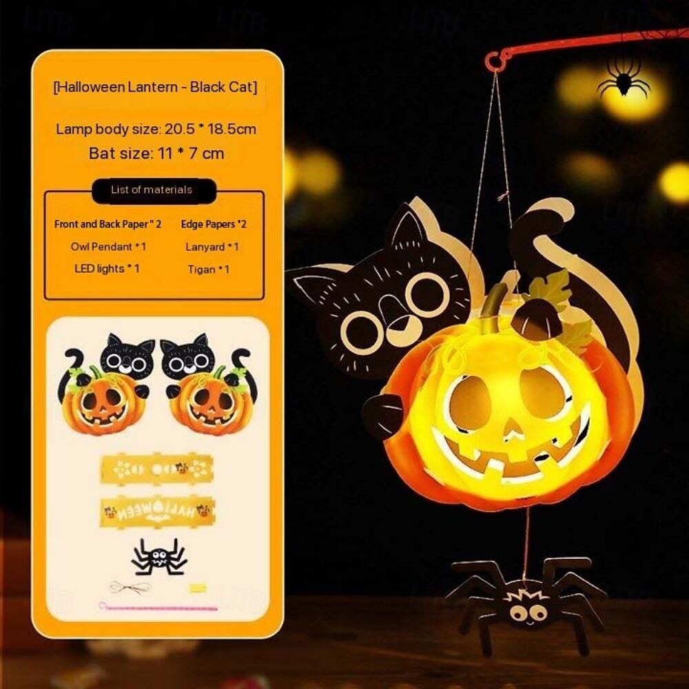 decorazioni lanterna zucca di Halloween - luce notturna fai da te, oggetti di scena fatti a mano, lanterna portatile per bambini per giochi in costume, allestimento per atmosfera festosa del 2025 a $9.99 –P4