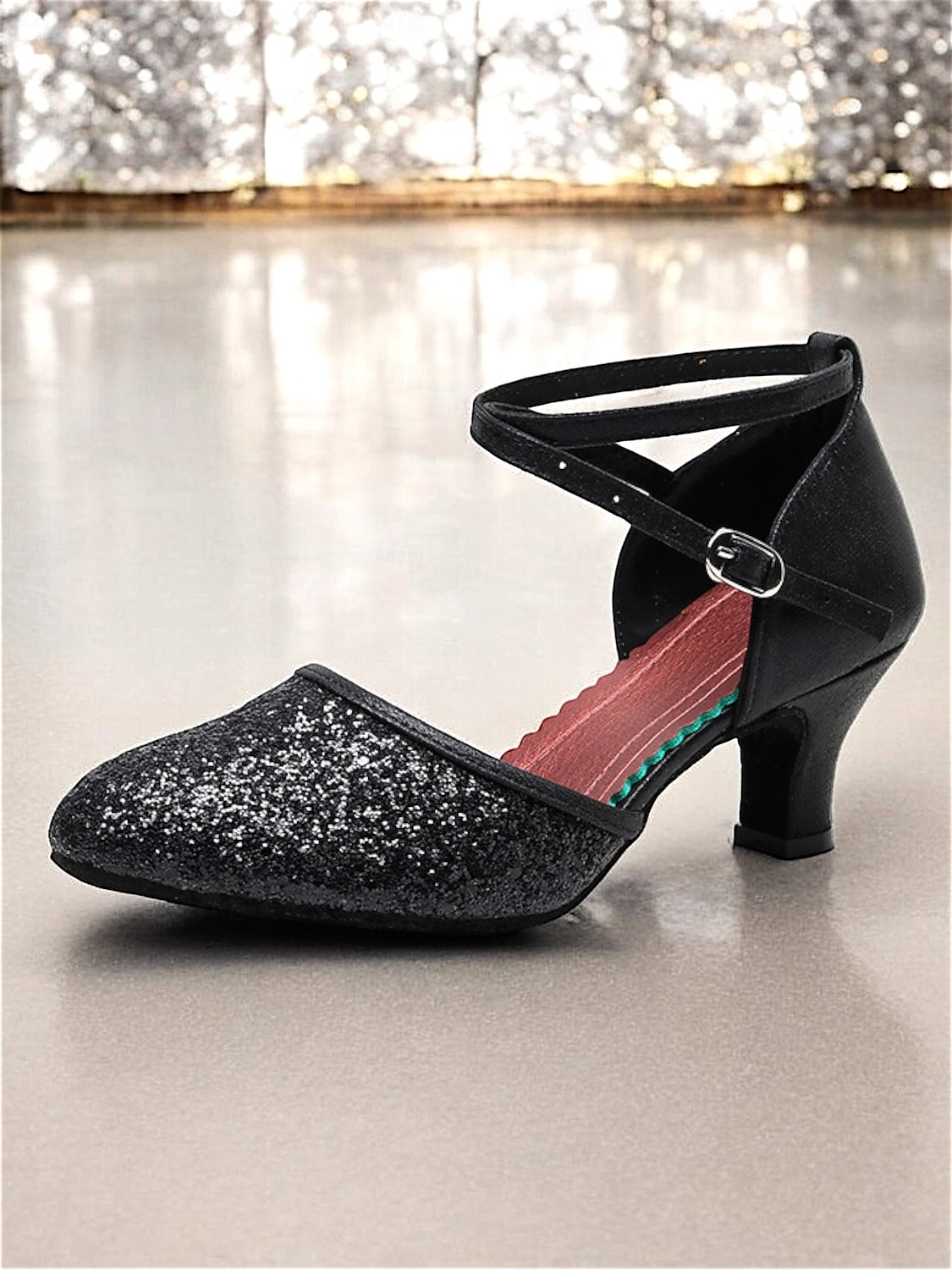 damskie srebrne, brokatowe buty do tańca latynoskiego z paskiem na kostce, idealne do występów towarzyskich 2025 - $32.99 –P5