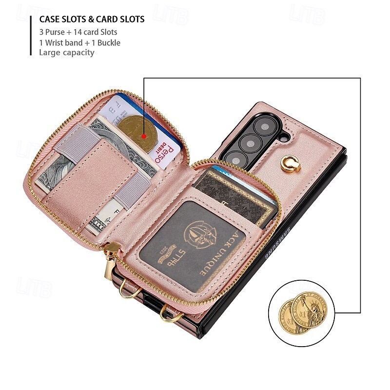 Phone Case For Samsung Galaxy Z Fold 6 Wallet Case with Stand Holder Zipper Full Body Protective Retro Genuine Leather 2025 - $33.99 –P9