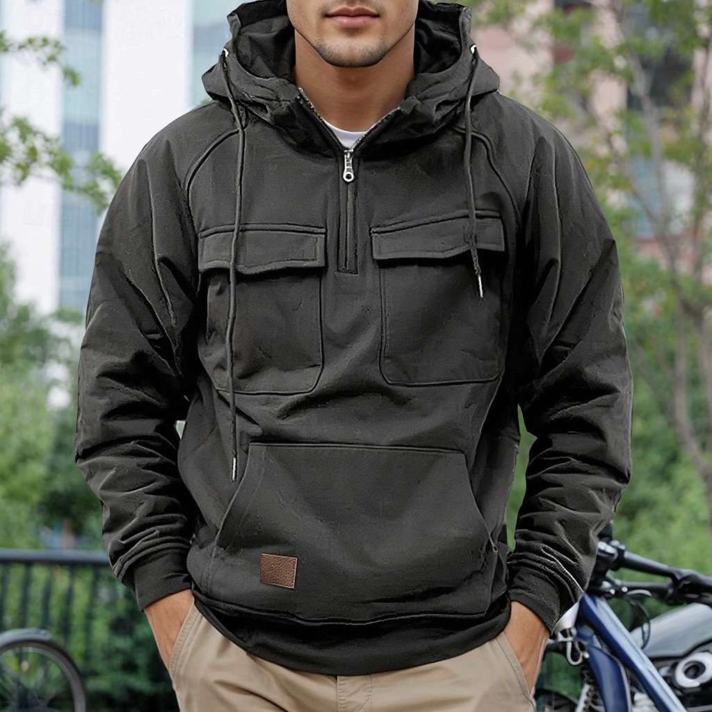 Men's Hoodie Quarter Zip Hoodie Tactical Hoodie Tactical Wine Red Black Wine Army Green Navy Blue Hooded Plain Pocket Tactical Sports & Outdoor Daily Streetwear Cool Casual Spring & Fall 2025 - $32.99 –P1
