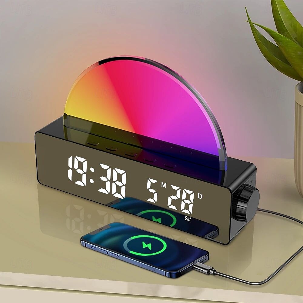Lumière LED intelligente réveil lumineux simulateur d'aube lampe soleil de chevet lumière nocturne multicolore avec chargeur USB de 2025 ? $31.99 –P4