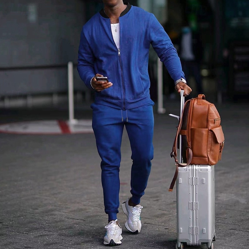 Herren Trainingsanzug Jogginganzug Sweatshirt mit durchgehendem Reißverschluss Marineblau Stehkragen Einfach 2 teilig Täglich Sport & Outdoor Ferien Polyester Streetwear Basic Lässig Frühling & Herbst 2026 - $40.99 –P2