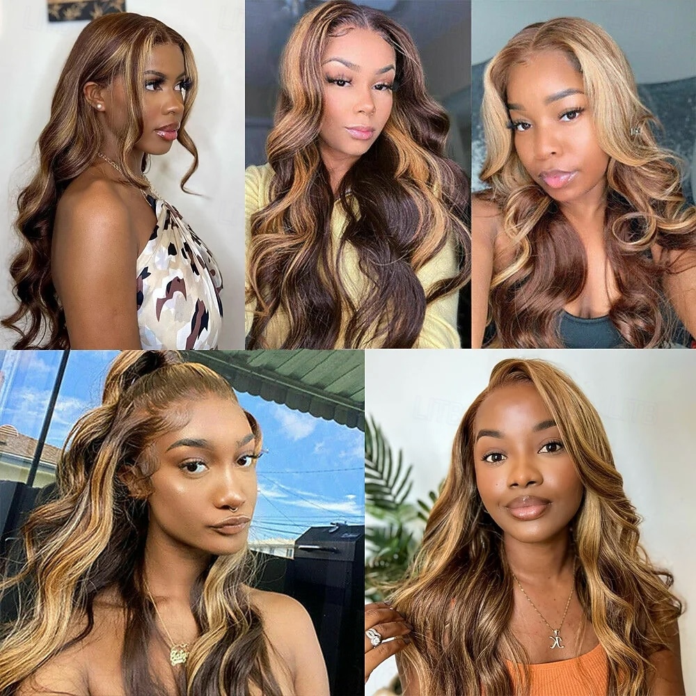Ekte remy-hår 13x4 blonder foran Parykk Gratis del Brasiliansk hår Krop Bølge Flerfarvet Parykk 150% Hair Tetthet med baby hår limfrie Pre-Plucked Til parykker for svarte kvinner Lang Blondeparykker 2026 - $238.69 –P5