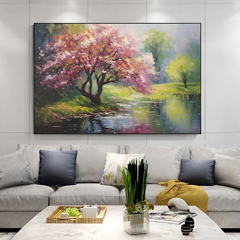 Handgemalte Leinwand Ölgemälde Kirschblüten Wandkunst Landschaft Blütenbaum rustikale Leinwand extra großes Dekor Geschenk kein Rahmen 2025 - $116.99 –P3