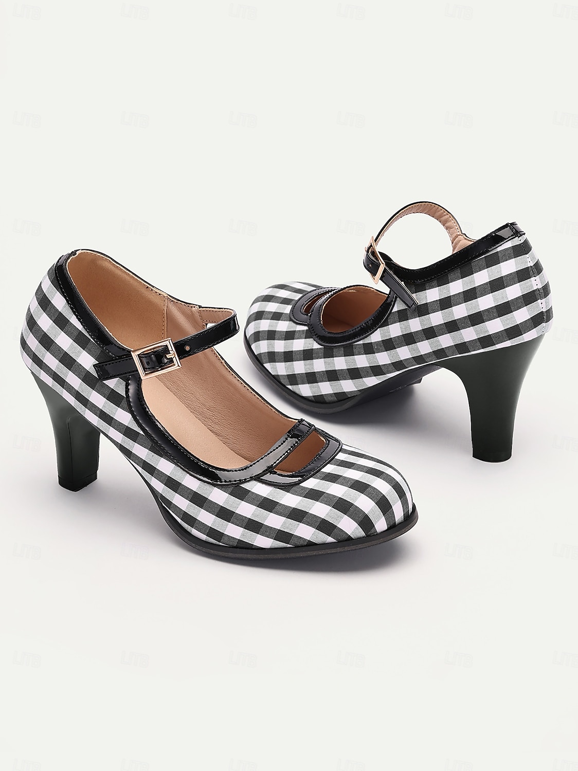 Dámské Podpatky Retro Mary-jane Práce Denní Pléd Barevné bloky Přezky Vysoký úzký Oblá špička Elegantní Vinobraní PU Látka Spona Černobílá bílá a zelená Červená 2025 - $54.99 –P6