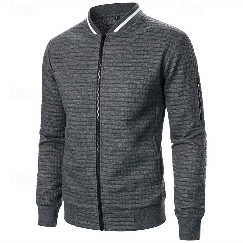 Men's Lightweight Jacket Waffle Jacket Summer Jacket Transition Jacket Vacation Daily Pocket Spring &  Fall Plain Fashion Classic Standing Collar Regular Black White Wine Navy Blue Khaki Jacket 2025 - $22.99 –P20