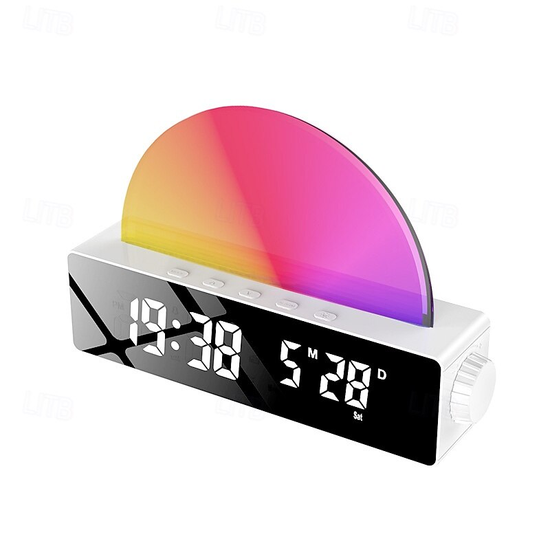 Lumière LED intelligente réveil lumineux simulateur d'aube lampe soleil de chevet lumière nocturne multicolore avec chargeur USB de 2025 ? $31.99 –P3