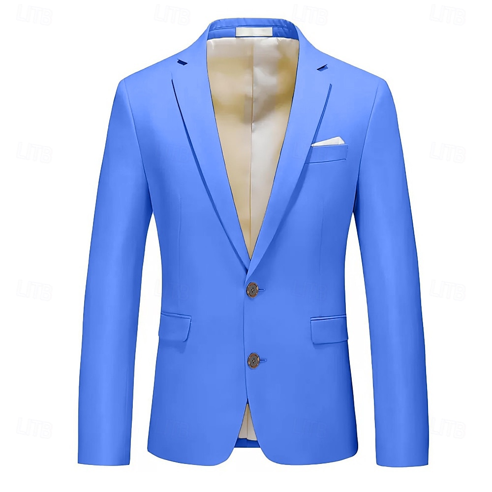 Herr Studenten Cocktailklädsel Kavaj Ceremoni Bröllopsfest Affärskläder Mode Ledigt Vår & Höst Polyester TR Slät Ficka Ledigt / vardag Enkelknäppt Blazer Ljusrosa Gul Rodnande Rosa Kungsblå 2025 - $63.99 –P12