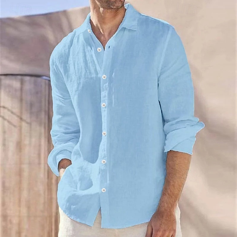 Men's Shirt Linen Shirt Summer Shirt Beach Wear Casual Shirt Button Up Shirt Plain Vacation Curise White Pink Blue Gray Long Sleeve Lapel Spring & Summer Clothing Apparel 2025 - $22.99 –P5