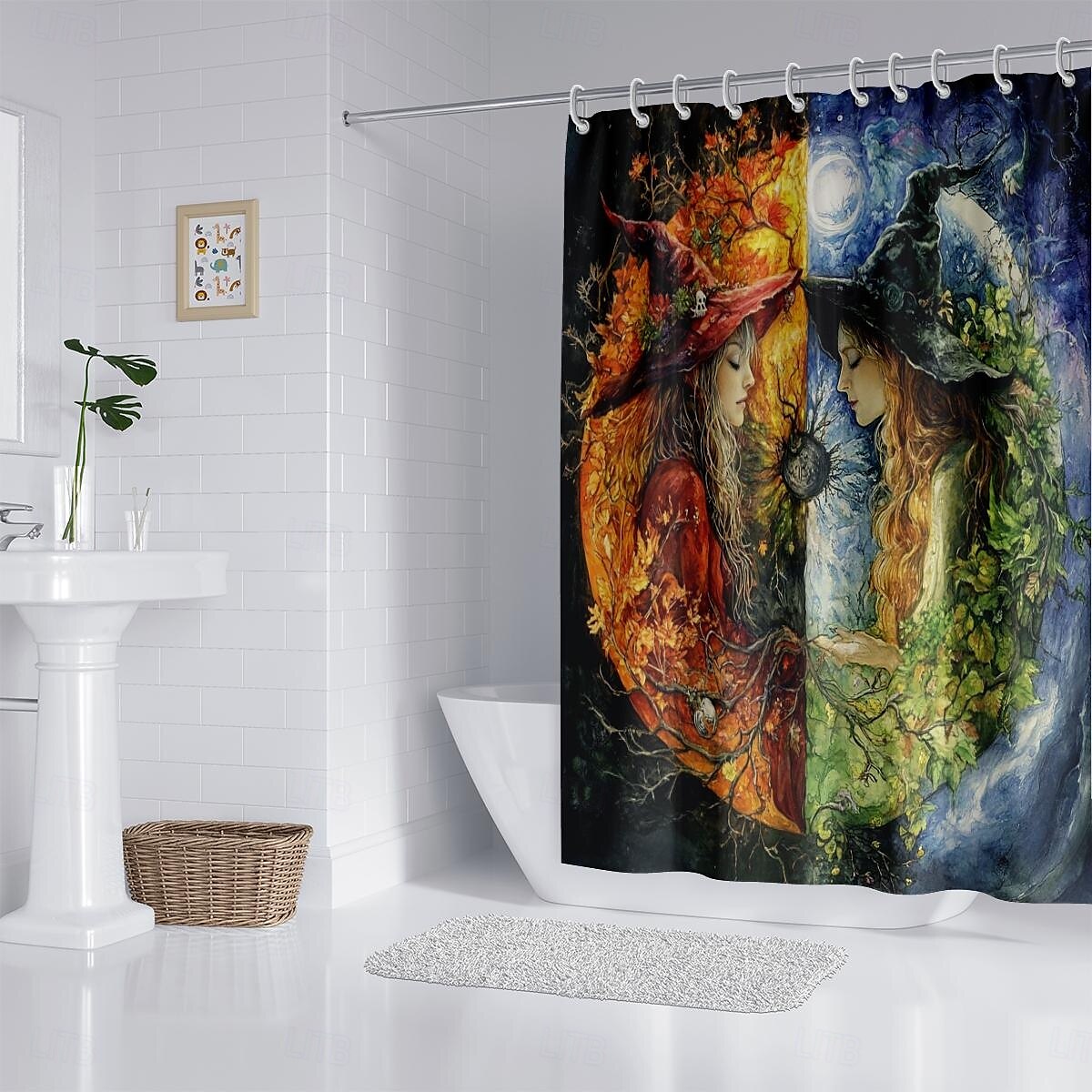 Halloween-Duschvorhang, moderner, maschinenwaschbarer, wasserdichter Polyesterstoff zur Badezimmerdekoration, Badewanne mit 12 Haken 2025 - $23.99 –P13