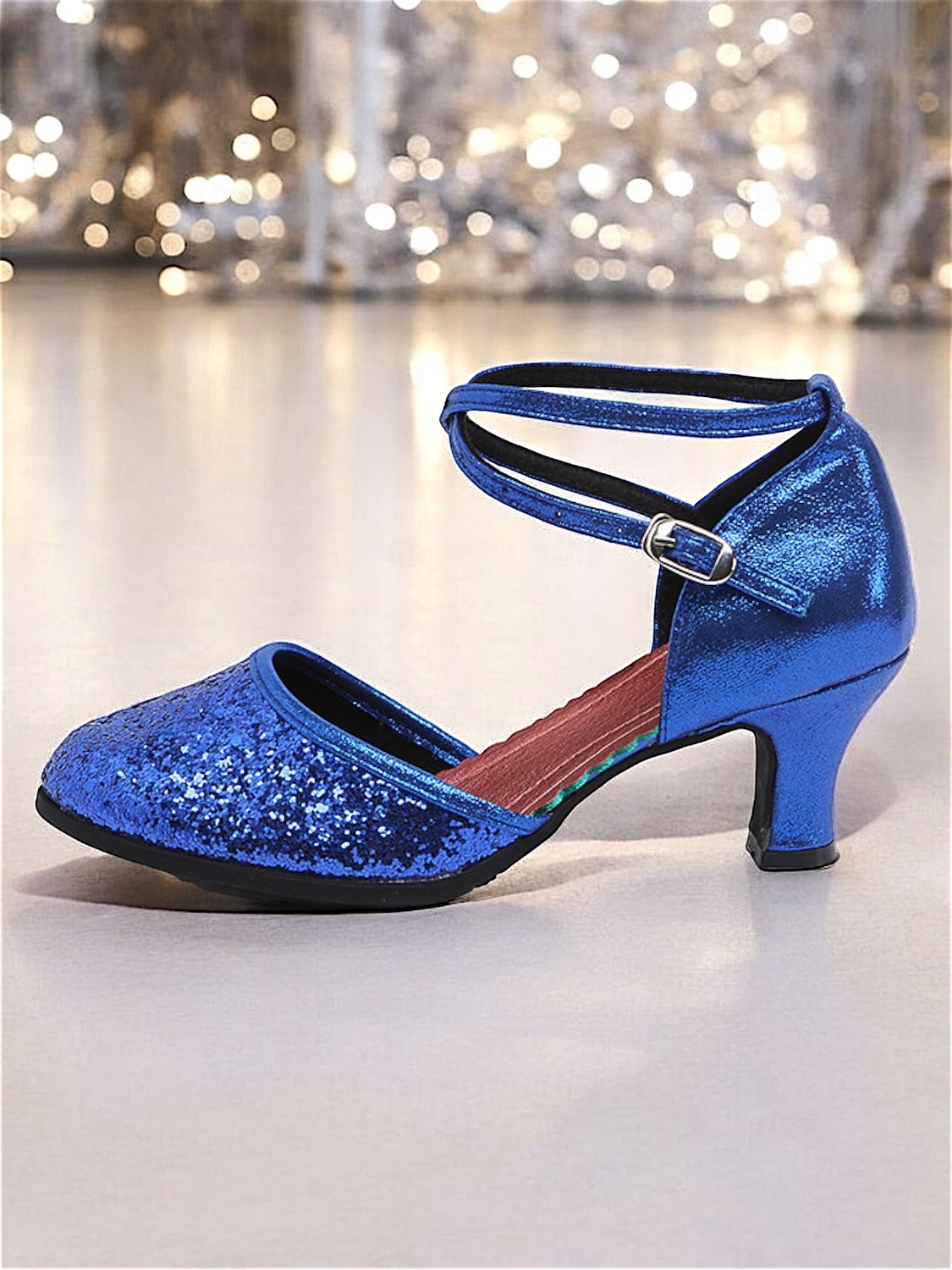 damskie srebrne, brokatowe buty do tańca latynoskiego z paskiem na kostce, idealne do występów towarzyskich 2025 - $32.99 –P4