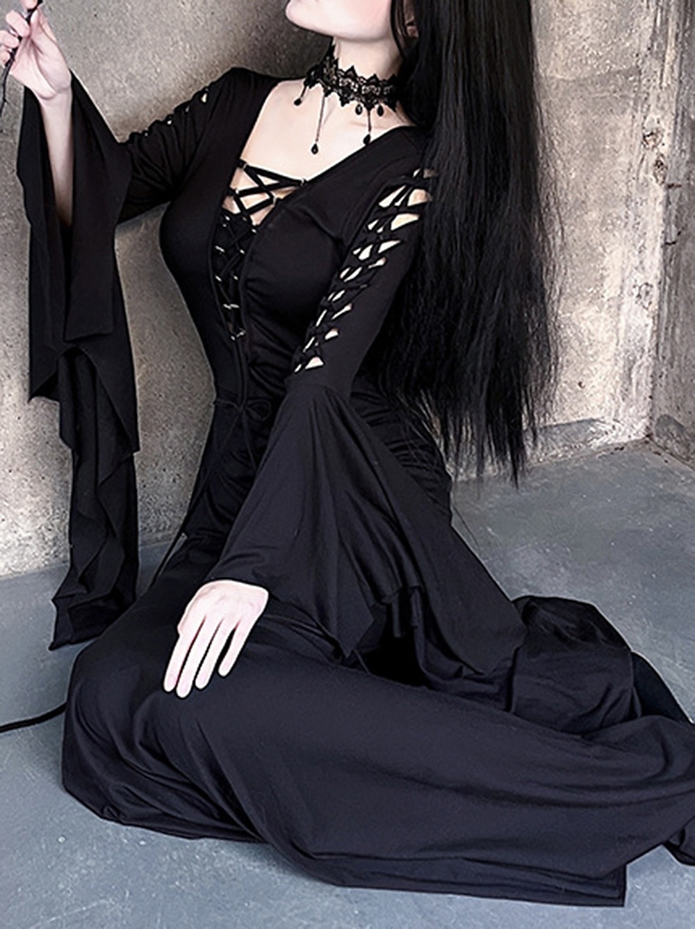 Punk a gotika Šaty Čerodějnice Morticia Addamsová Pevná barva Dámské Fantazie Valpuržina noc předvečer Všech svatých Karneval Večírek Dospělé Šaty 2025 - $40.99 –P8