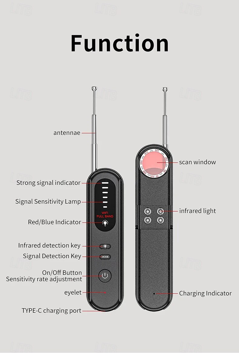 verborgen camera detector afluisterapparaat tracker anti-spion elektronisch signaal 5 niveaus gevoeligheid draadloze signaalscanner voor thuis 2025 - $39.99 –P6