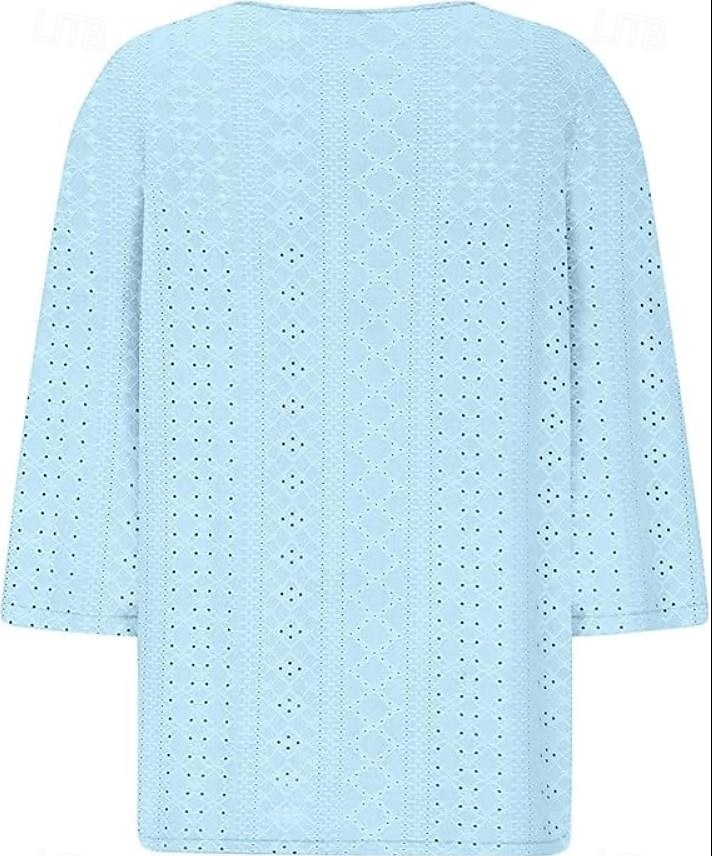 női blúz stílusos modern vájt 3/4 hosszú ujjú normál felsők v nyakú munka napi sárga kék lila zöld tavasz ősz 2025 - $25.99 –P2