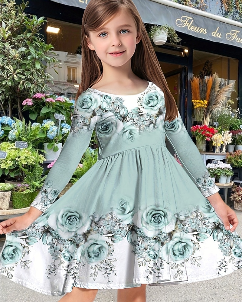 Easter Girls' 3D Floral Graphic Dress Long Sleeve Summer Spring Vacation Daily Holiday Princess Beautiful Sweet Kids 4-12 Years Casual Dress A Line Dress Knee-length Regular Fit 2026 - $16.99 –P4