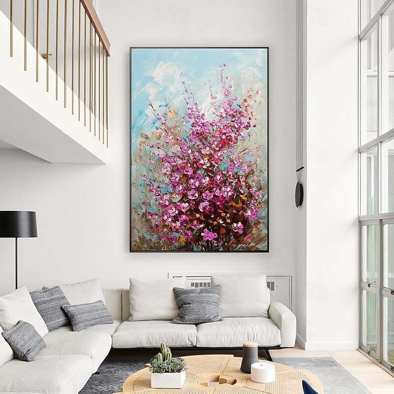 handgemachtes großes 3D-Blumenölgemälde auf Leinwand, handgemaltes weißes Kirschblütengemälde, großes Wandkunstgemälde, handgemachtes Palettenmessergemälde, strukturiertes Acrylgemälde, 2025 - $116.99 –P6