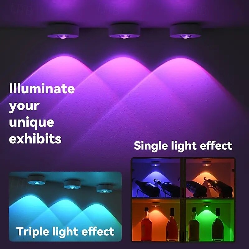 Rechargeable Magnetic RGB LED Cabinet Light with Remote Control Picture Light 12 Color Options Indoor Light for Cabinets and Display Cases USB Rechargeable Xmas Halloween Home Decorative Lamp 1/3Pcs 2025 - $14.49 –P5