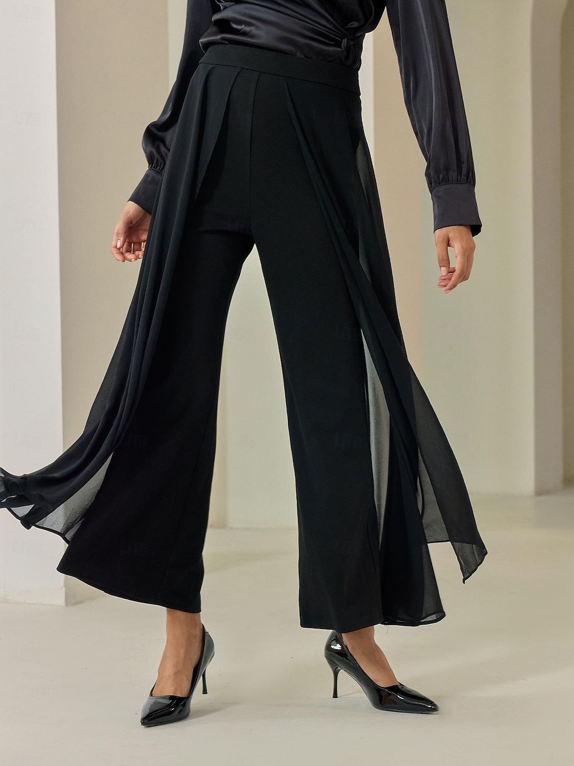 Dame Full lengde Chiffon Høy Elastisitet Elegant Fritid / hverdag Svart Sommer Vår & Vinter S M L 2025 - $72.99 –P1