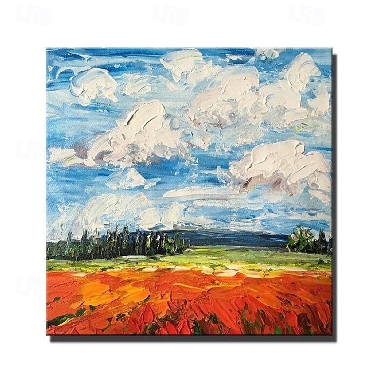 3D-Ölgemälde mit Bergen, handgemalt, dicke Textur, Ölgemälde mit Blütenblättern, beige-blaues Skyline-Schneegemälde auf Leinwand, handgemaltes abstraktes strukturiertes Ölgemälde für Wandkunst, 2025 - $125.99 –P3