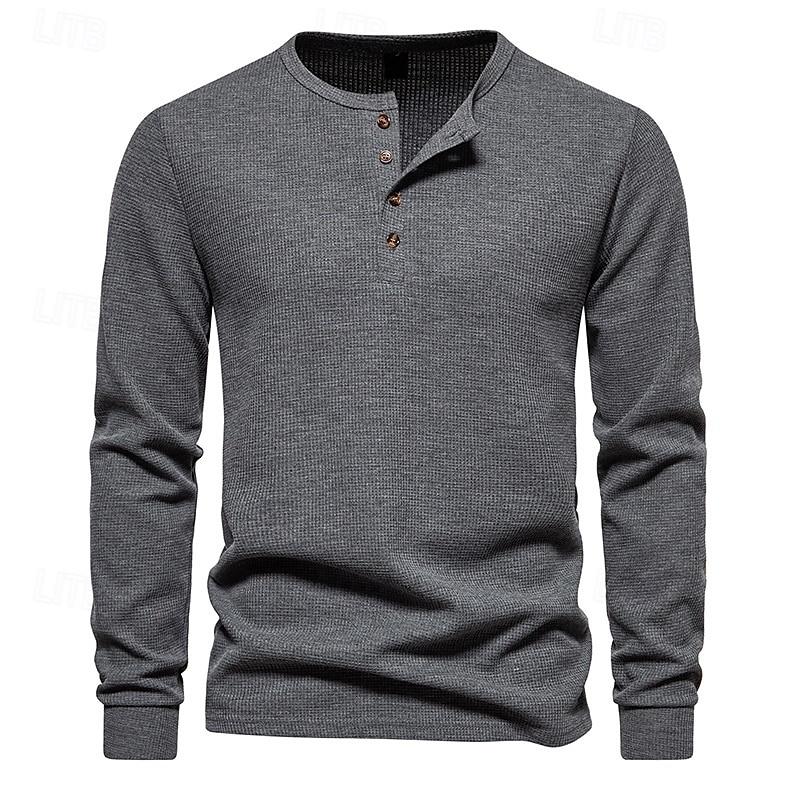 Hombre Camiseta con botones Camiseta Henley Shirt Tee Manga Larga Henley Primavera & Otoño Plano Moda Design Básico Vacaciones Calle Noche Negro Blanco Gris oscuro Camiseta superior para hombre 2025 - $10.39 –P4