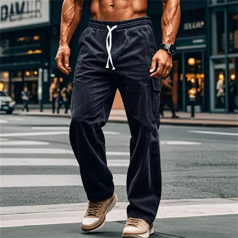 Homens Calças Cargo Calças de Veludo Calças Calças largas Calça casual Com Cordão Cintura elástica Bolso multi Tecido Conforto Macio Comprimento total Ao ar livre Diário Para Noite Moda Roupa de rua de 2025 por $25.99 –P1