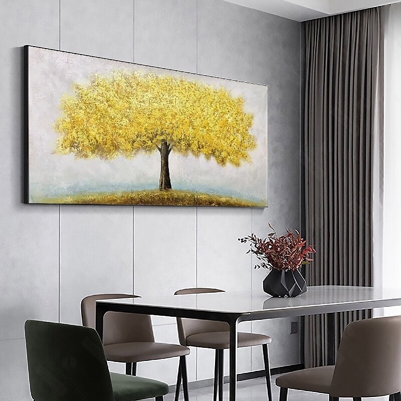 großes handgemaltes 3D-Ölgemälde auf Leinwand mit goldenem Baum, handgefertigtes Herbstlandschaftsgemälde, handgefertigte Wandkunst, botanisches Messergemälde, leichtes luxuriöses Ölgemälde mit 2025 - $125.99 –P3