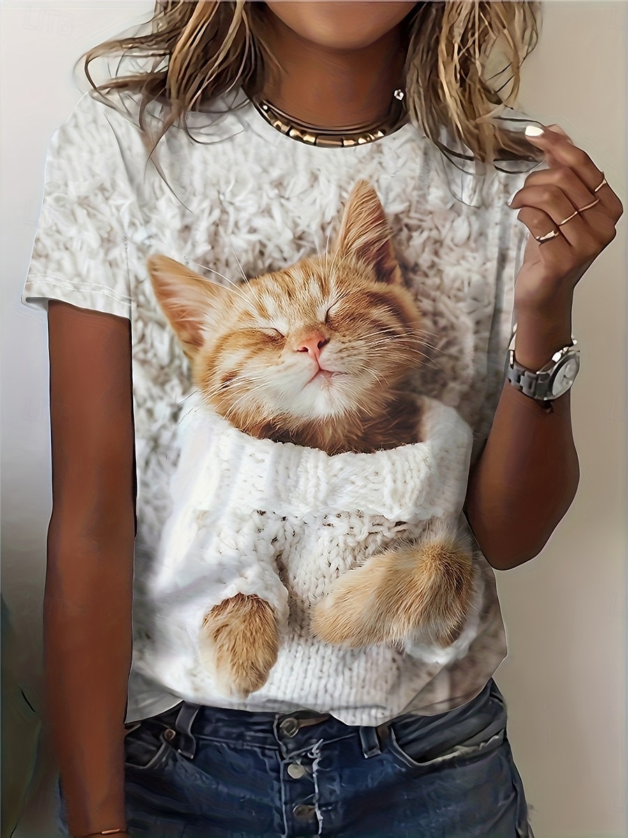 Women's T Shirt Casual Print Short Sleeve Regular Tops Daily White Purple Gray Summer 2025 - $19.99 –P5