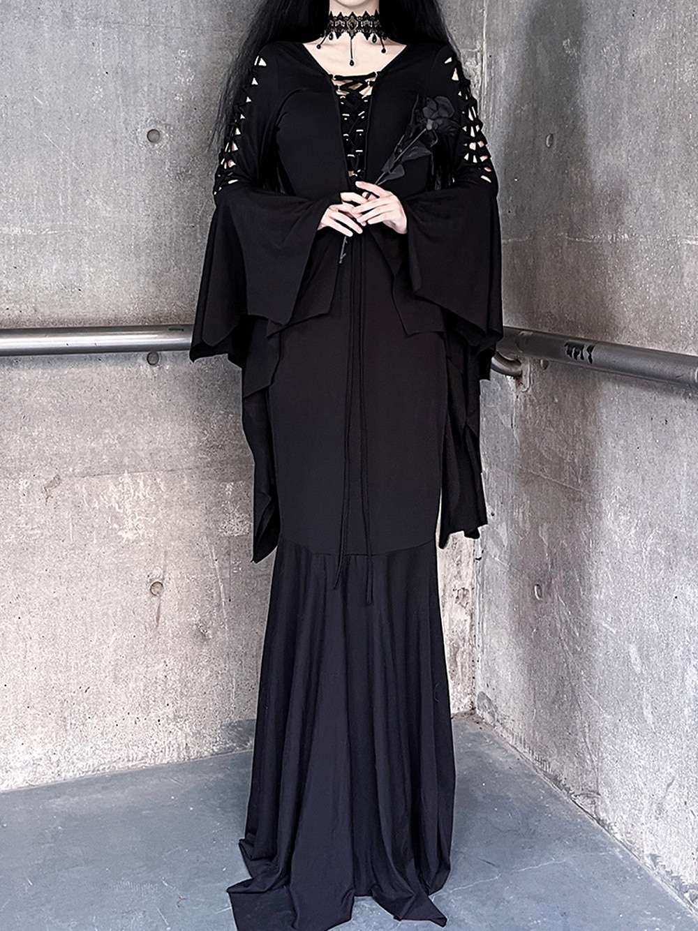 Punk a gotika Šaty Čerodějnice Morticia Addamsová Pevná barva Dámské Fantazie Valpuržina noc předvečer Všech svatých Karneval Večírek Dospělé Šaty 2025 - $40.99 –P1