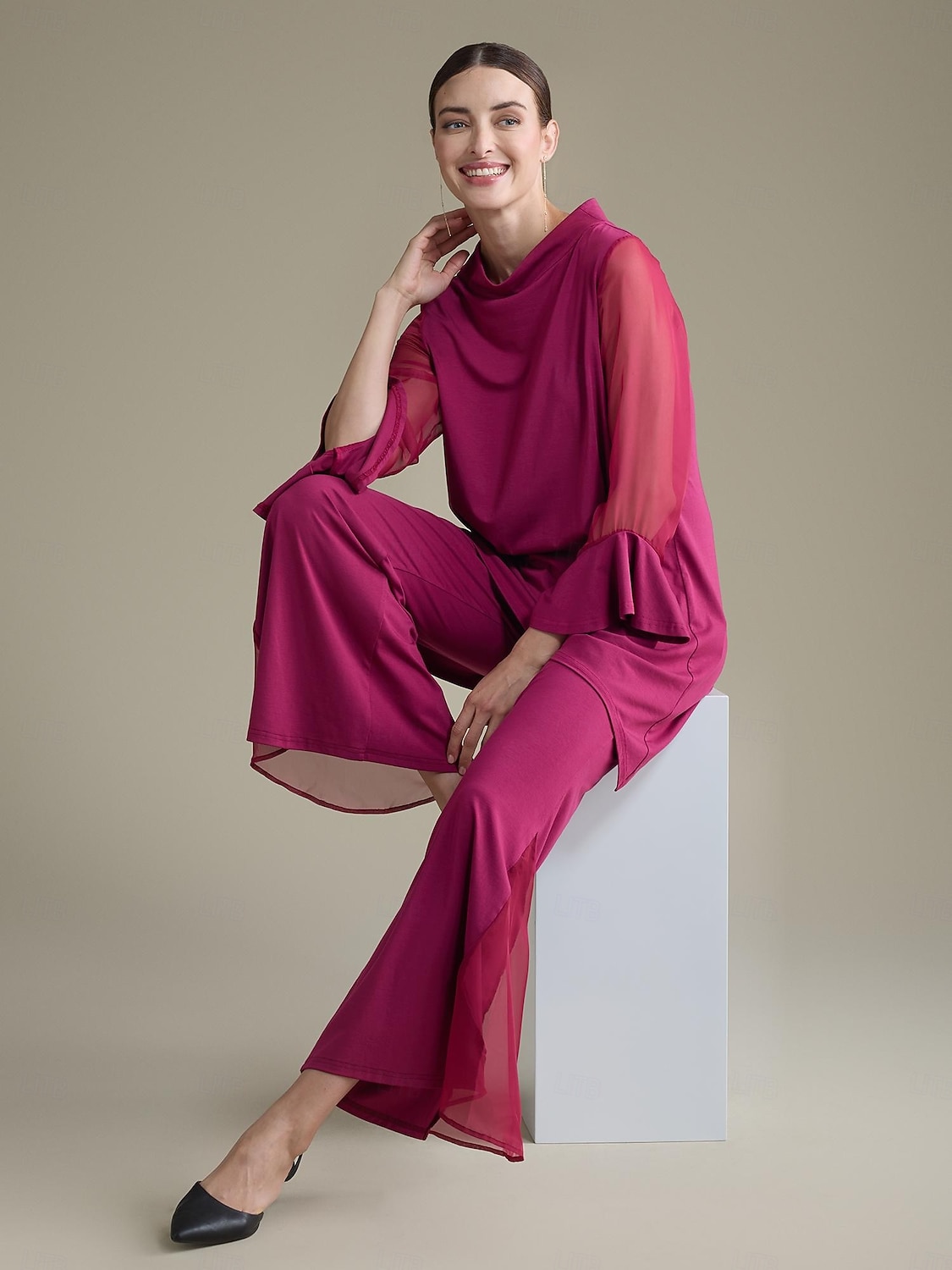 luxuriöse Bluse mit hohem Kragen und langen Ärmeln und Rüschen 2025 - $61.99 –P4