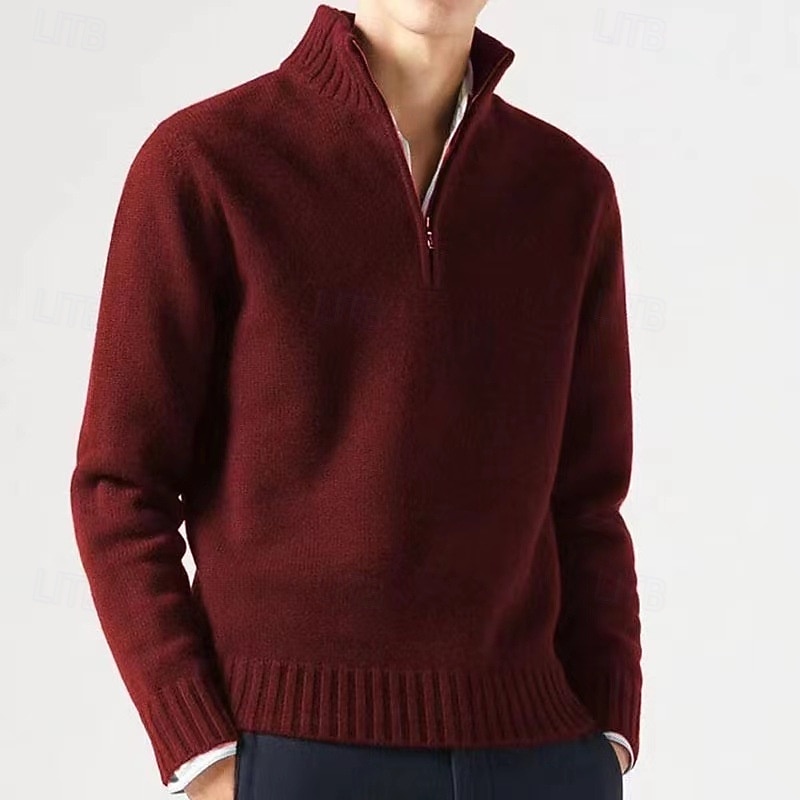 Herren Pullover Strickpullover Pullover mit Viertelreißverschluss Gerippt Stricken Standard Strick Feste Farbe Viertel Postleitzahl Modisch Basic Freizeitskleidung Verabredung Bekleidung Herbst Winter 2026 - $30.99 –P7