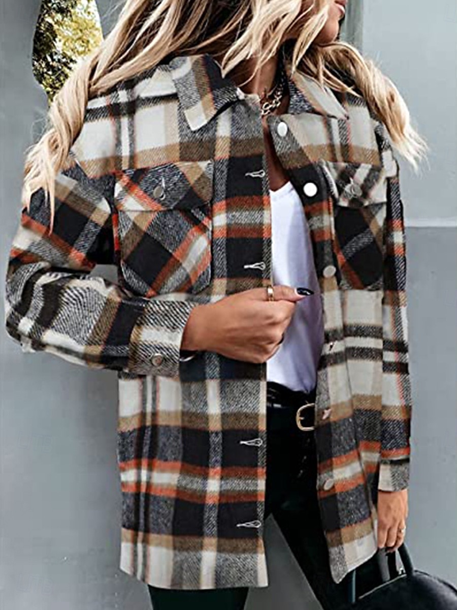 Damen Bluse Plaid Brautkleider schlicht Langarm V Ausschnitt Täglich Rosa Blau Grau Frühling Herbst 2025 - $39.99 –P6