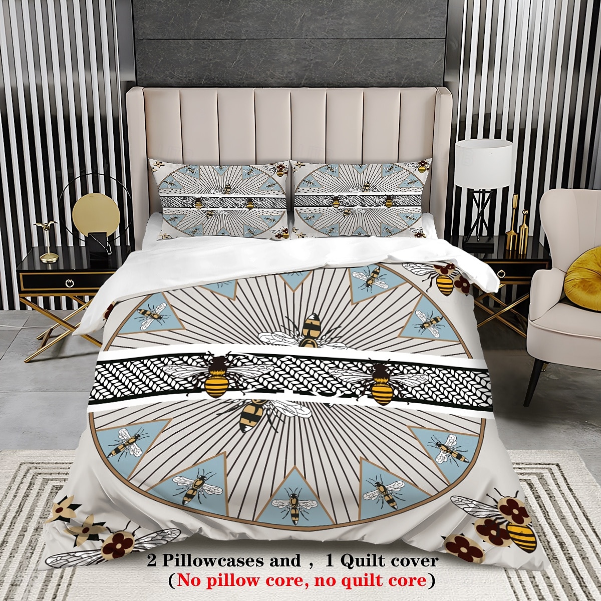 Luxury Geometric Color Block Abstract Bee 3-Piece Duvet Cover Sets Bedding Set - Elegant and Modern Design - Includes Duvet Cover and Pillowcases - Soft and High-Quality Fabric - Perfect for a Chic and Stylish Bedroom Look - Easy to Clean and Maintain 2025 - $30.99 –P8