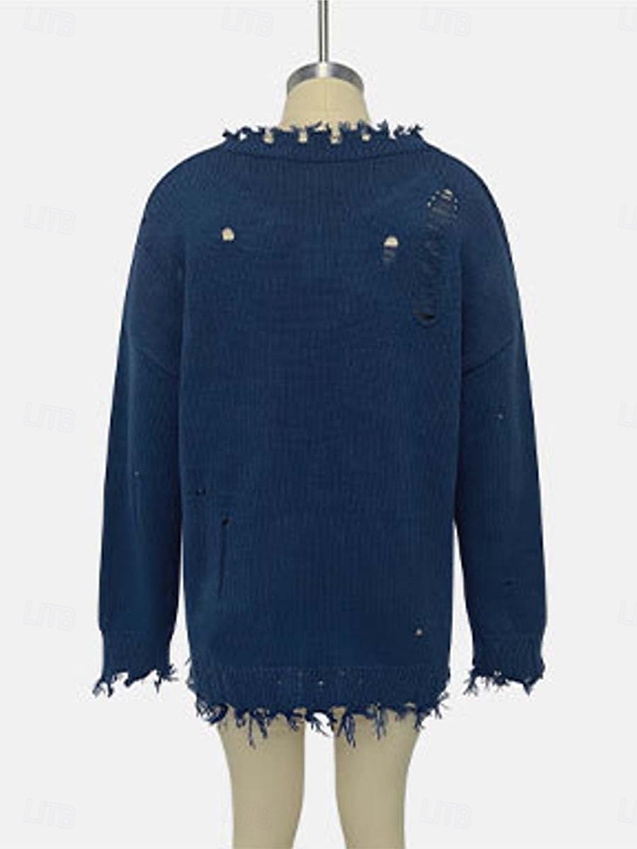 Femme Pull Chandail mode Décontractées Couleur unie Col Ras du Cou Imprimer Épaule tombante manche longue Hauts longs Tricoter du quotidien Sortie bleu marine Beige Automne Hiver de 2025 ? $67.99 –P6