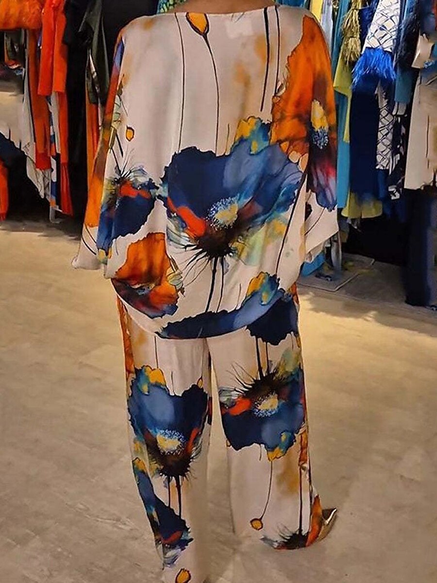 Women's Elegant Vintage Blouse Pants Trousers Long Sleeve Crew Neck Graphic Print Party Work Dailywear Blue Spring Loose Fit 2025 - $31.99 –P2
