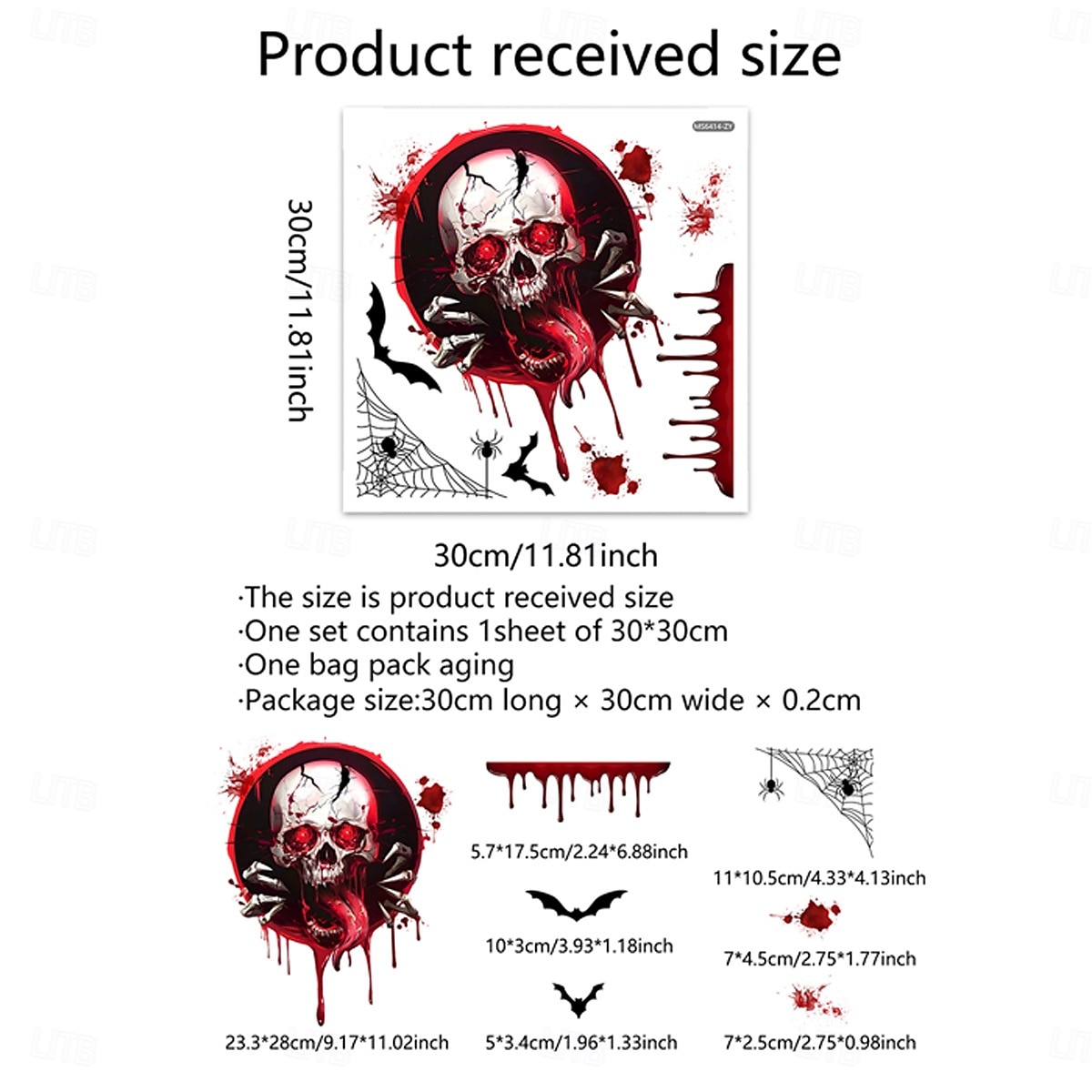 Halloween-Aufkleber, Geister-Totenkopf, Blutspritzer, Fledermaus-Dekor, Wandaufkleber für Bad und WC, selbstklebende Aufkleber 2025 - $6.49 –P5