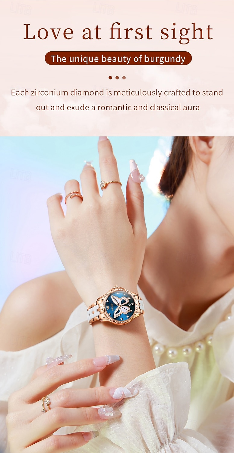 OLEVS 5610 Mother's Day Gift for Women's Watches Elegant Fashion Rhinestone Bezel Ceramic Strap Wristwatch Waterproof Luminous Automatic Watch 2026 - $62.99 –P13