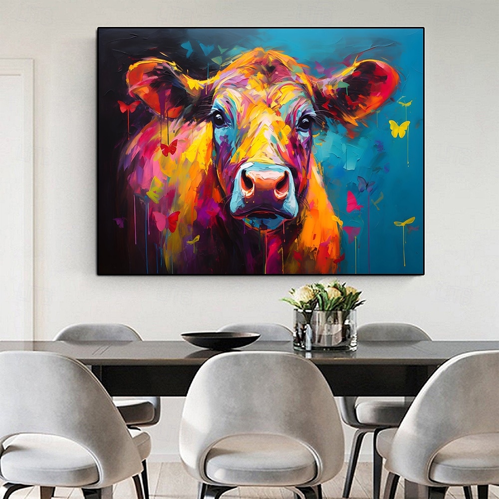 peinture à l'huile de vache colorée peinte à la main peinture à l'huile d'animaux faite à la main sur toile art mural peint à la main décoration intérieure peinture d'animaux de la ferme œuvre d'art de 2025 ? $125.99 –P1