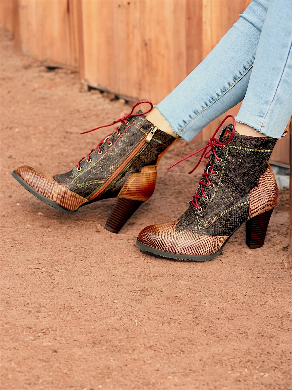 Women's Vintage Lace-Up Ankle Boots - Stylish Patchwork High Heels for Oktoberfest, Casual, and Formal Wear 2025 - $89.99 –P1