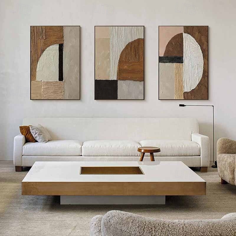 art mural wabi sabi marron et blanc peint à la main peinture abstraite marron et noire sur toile peinture texturée blanche grande décoration murale neutre pour le salon cadre tendu de 2025 ? $131.99 –P6