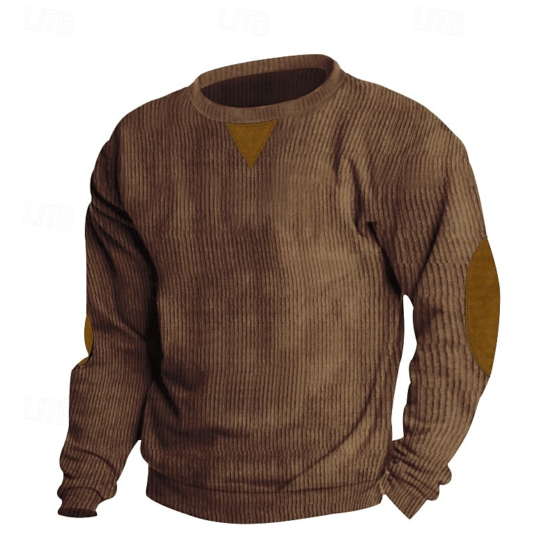 Homens Camiseta Camiseta de Veludo Manga Longa Gola Redonda Côr Sólida Tradicional / Vintage Quente Veludo Cotelê Casa Ao ar livre Desportos e Ar livre Marron Escuro Preto Vinho Top Tee para Homens de 2026 por $21.99 –P4