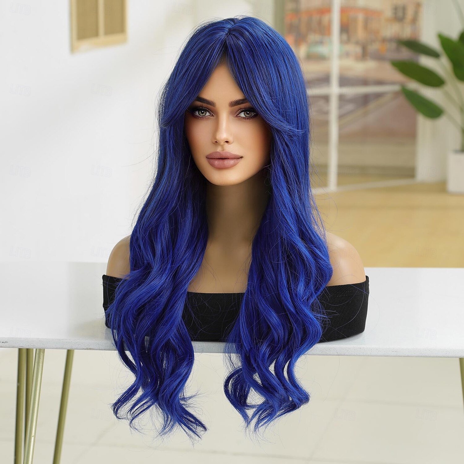 Parrucche sintetiche Ondulato Ricciolo gonfiabile Parte di mezzo Parrucca 28 pollici Blu Reale Capelli sintetici Per donna Riga al centro Fantastico Adorabile Blu del 2025 a $28.99 –P3