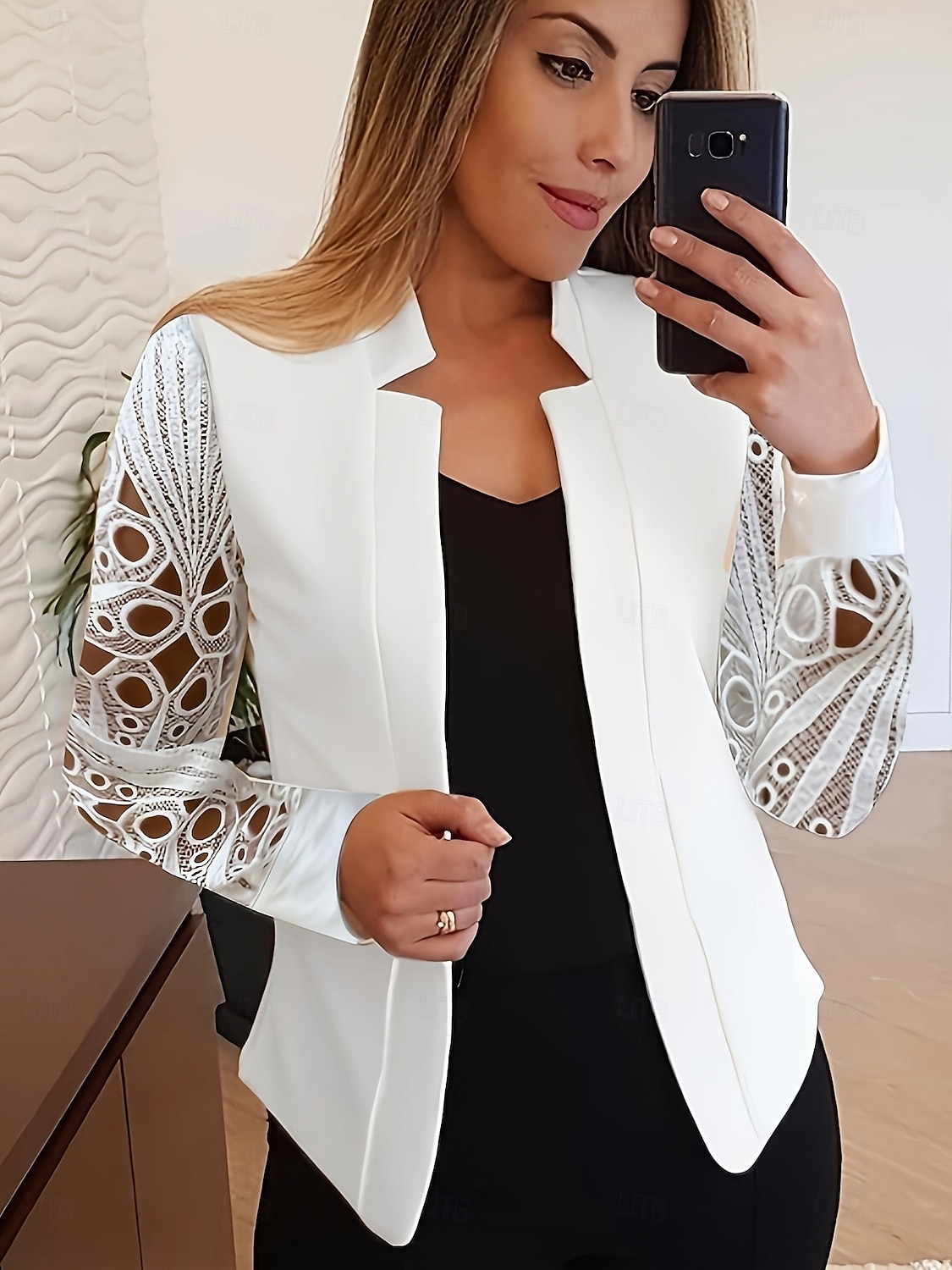 Per donna Giubbotto Feste Pizzo Tinta unica Antivento Di tendenza Standard Capispalla Manica lunga Estate Bianco S del 2025 a $35.99 –P1