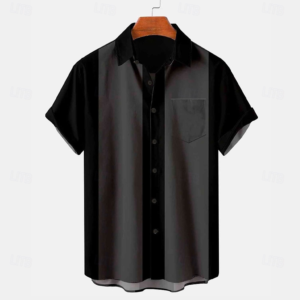 Férfi Csíkos Mértani formák Bowling ing Gombos póló Rövid ujjú Hawaii Alkalmi Vakáció Napi Nyár Térfogatcsökkenés Begombol 3D nyomtatás Fekete Medence 2025 - $24.99 –P3