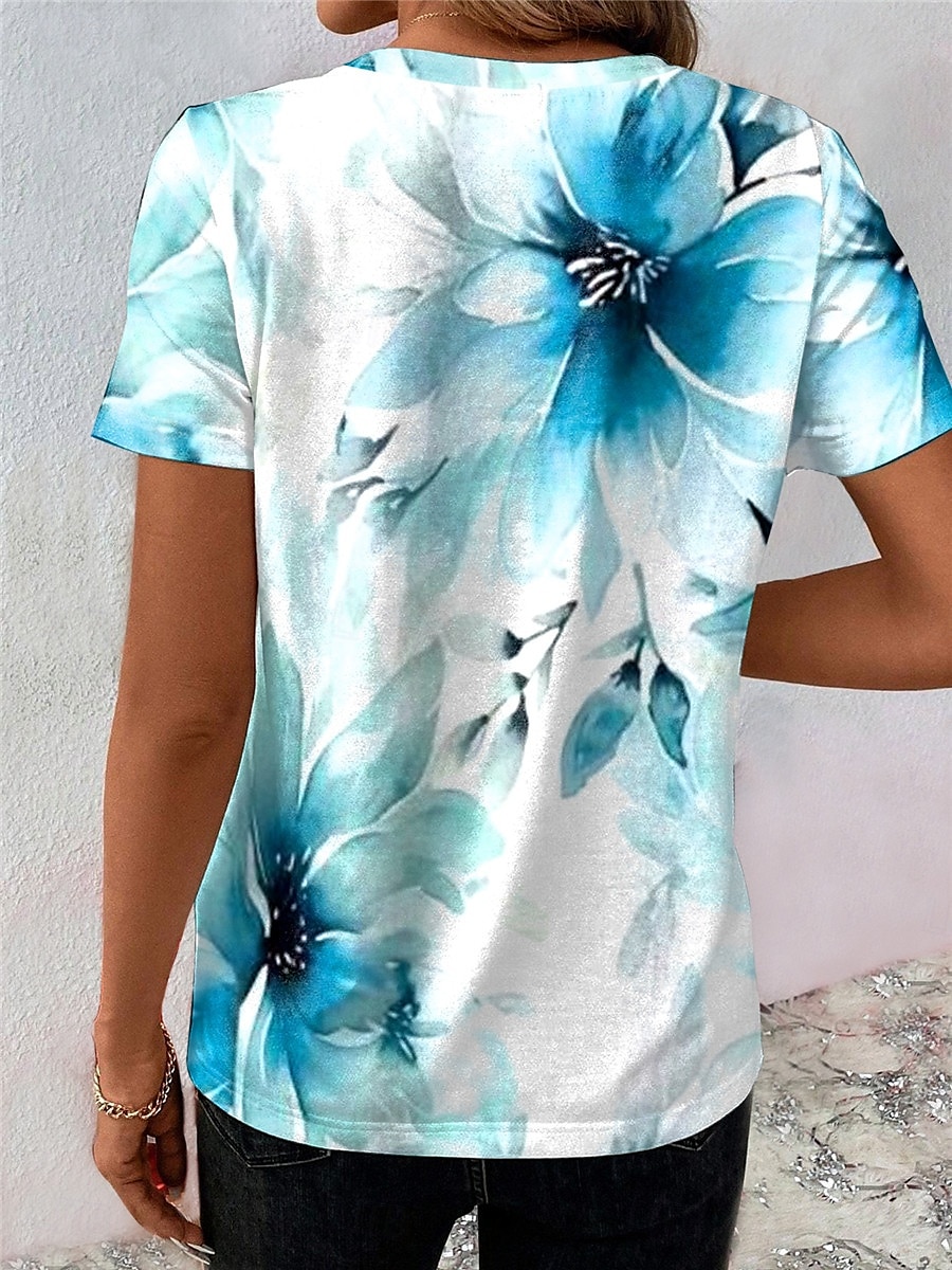 t-shirt femme décontracté imprimé manches courtes hauts réguliers quotidien bleu été de 2025 ? $19.99 –P2