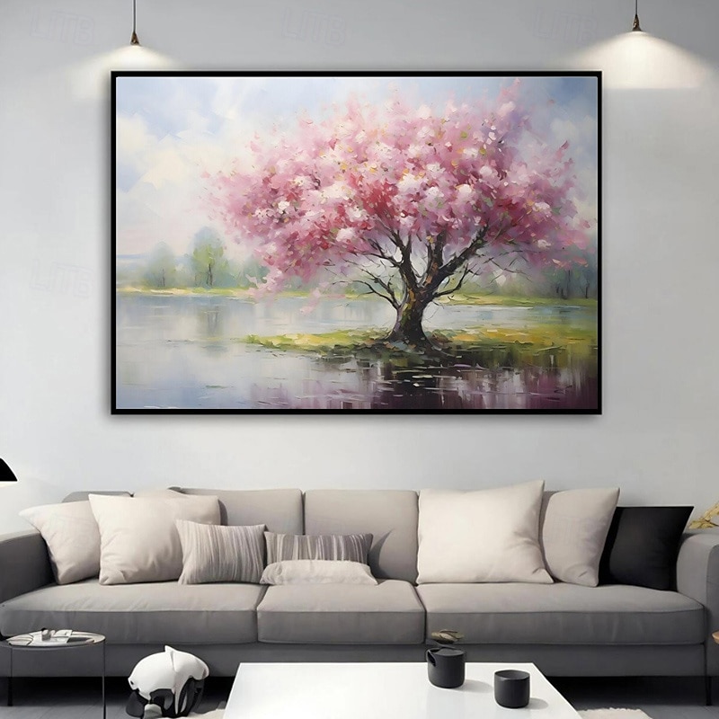 Handgemalte Leinwand Ölgemälde Kirschblüten Wandkunst Landschaft Blütenbaum rustikale Leinwand extra großes Dekor Geschenk kein Rahmen 2025 - $116.99 –P8