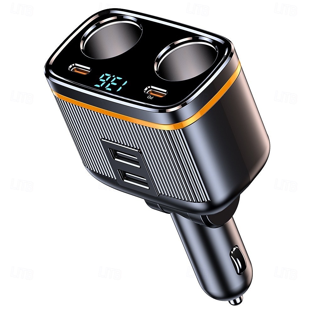 Cargadores de coche de 145 W, adaptador de carga de alta potencia, divisor de potencia de 2 enchufes, 12-24 V, con puertos USB tipo C PD, pantalla de voltaje LED para coche, camión, todoterreno 2025 - $25.99 –P4