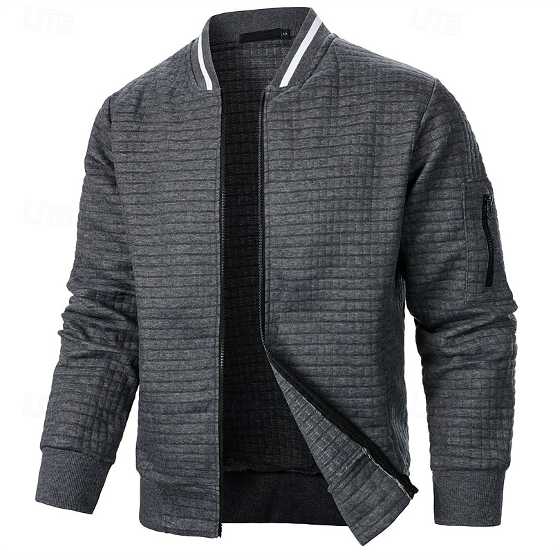 Men's Lightweight Jacket Waffle Jacket Summer Jacket Transition Jacket Vacation Daily Pocket Spring &  Fall Plain Fashion Classic Standing Collar Regular Black White Wine Navy Blue Khaki Jacket 2025 - $22.99 –P19